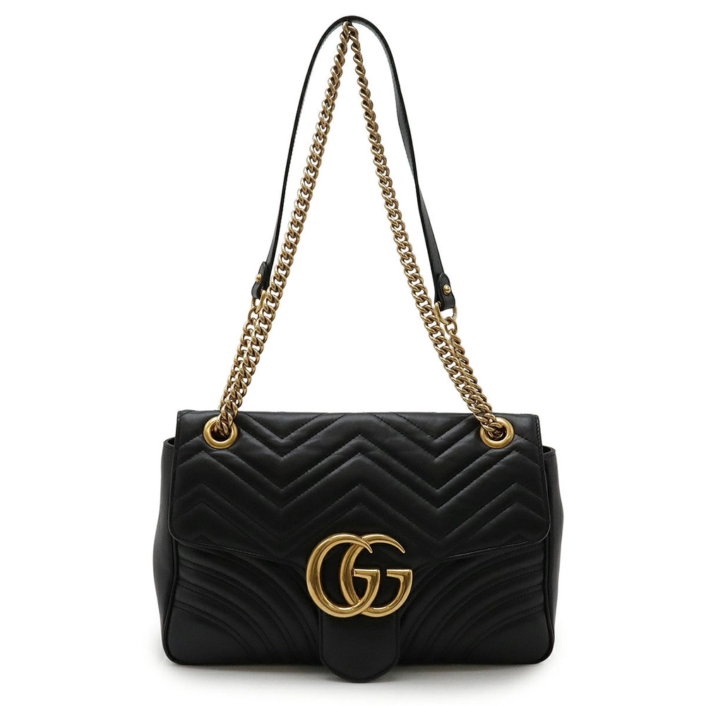 Gucci GG Marmont Chain Shoulder Bag Quilted Leather Black
